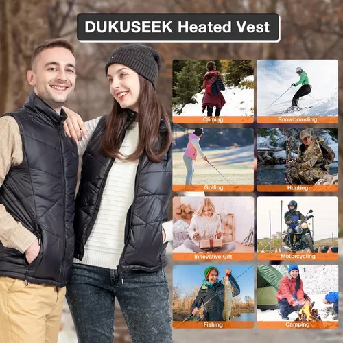 Vista 6 de DUKUSEEK Lightweight Heated Vest, Men Women Rechargeable Heating Vest w 7.4V Battery and Hand Warmer for Hiking Camping
