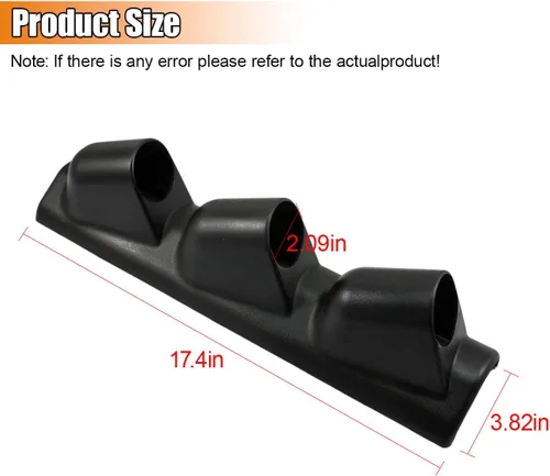 Vista 2 de Soporte negro triple para manómetro en pilar, soporte de plástico de 3 orificios de 52 mm para manómetros digitales automotrices, accesorios