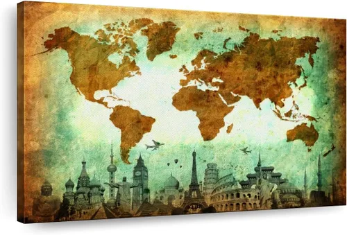 Vista 11 de ElephantStock Lienzo antiguo con mapa del mundo, 1 panel, decoración de mapa, decoración de pared impresa, mapas del mundo de arte digital para Mapa