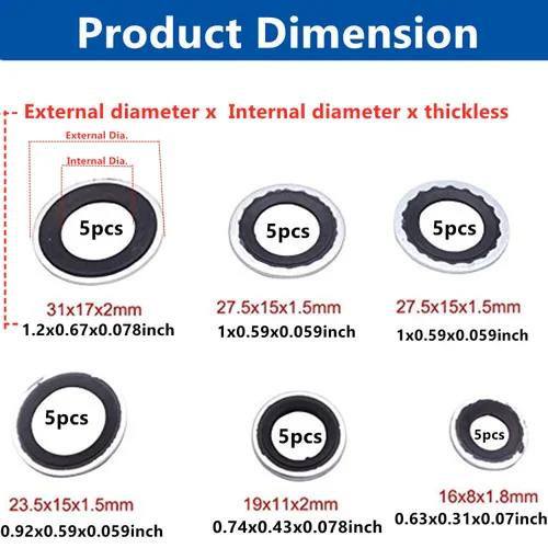 Vista 2 de Surtido de juntas de A/C, 30 piezas, 15-32241 GM Equipo original Sellos de compresor de CA, sello unido autocentrado automotriz Kit de arandela