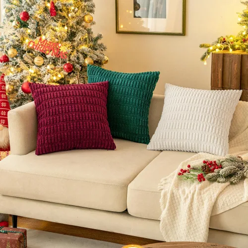 Vista 257 de MIULEE- Juego de 2 fundas de pana suave para cojín; diseño a rayas estilo bohemio, moderno, rural; decoración costera p/verano, hogar, sala de Azul