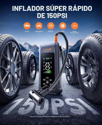 Vista 3 de Arrancador de batería de coche con compresor de aire 4500A 150PSI, arrancador de coche portátil (9L de gasolina/8L diesel), batería de coche