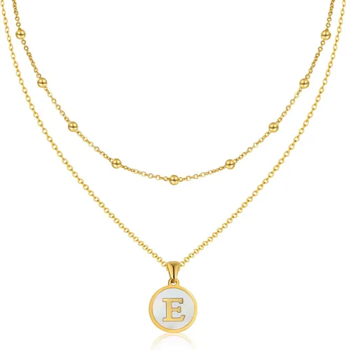 ASHFUHZL Initial Necklaces for Women,18K Gold Silver Rose Gold Shell Letter Necklaces for Girls,Coin Pendants Stainless Steel Layered Initial