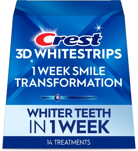 Crest 3D Whitestrips, Transformación de Sonrisa de 1 Semana, Tiras Blanqueadoras 3D White, Kit de Tiras Blanqueadoras de Dientes, 14 Tratamientos