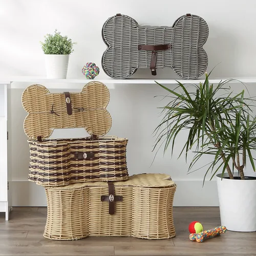 Vista 6 de Bone Dry Pet Storage Collection - Cesta de juguetes, tamaño mediano, 21 x 13 x 8 pulgadas, mimbre de plástico gris