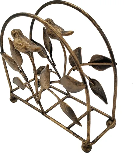 Vista 5 de Servilletero clásico de hierro fundido con forma de pájaro y árbol/Dispensador de pañuelos independiente para mesa, bronce