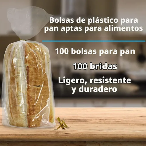 Vista 3 de Bolsas para pan con lazos, resistentes, reutilizables, 100 bolsas transparentes y 100 lazos