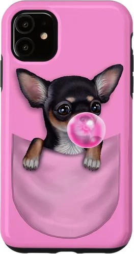 Vista 8 de Black Chihuahua Dog in Pocket with Bubble Gum Case for iPhone 17