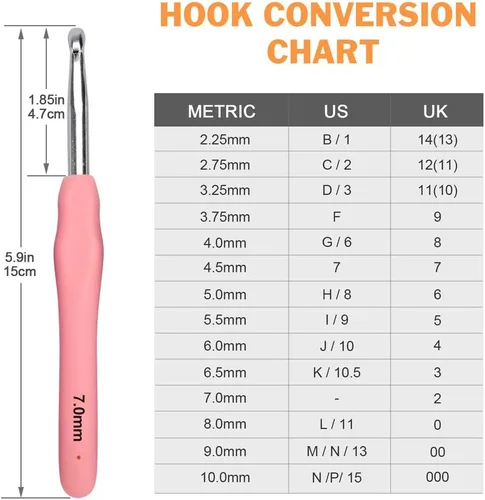 Vista 3 de BCMRUN Juego de 14 ganchos de ganchillo, 14 piezas de 0.079 pulgadas (B)-0.394 pulgadas (N) ergonómicas de agarre suave, kit de agujas de tejer