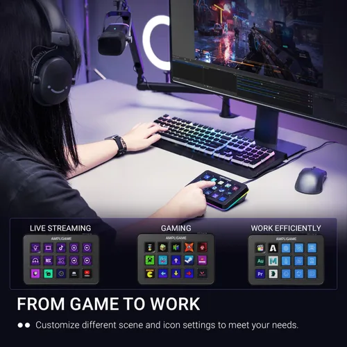 Vista 6 de Fifine AmpliGame - Controlador de transmisión con 15 teclas macro, teclado de transmisión con acciones de activación