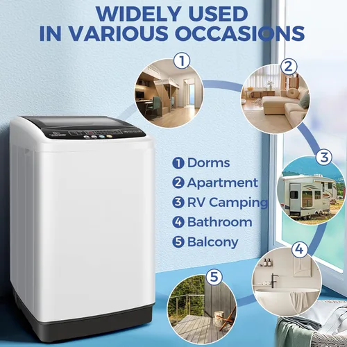 Vista 9 de NICTEMAW - Lavadora portátil con capacidad de 20 libras, 2.8 pies cúbicos, lavadora y secadora portátil compacta con 10 programas y 8 niveles
