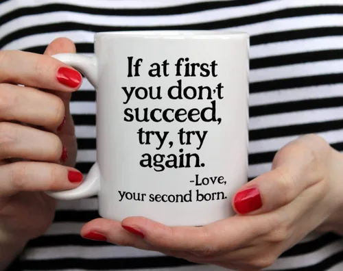 Vista 2 de Funny Sarcastic Gag Coffee Mug for Parents Mom Dad Birthday, If at First You Don't Succeed Cup from Daughter Son (11oz)