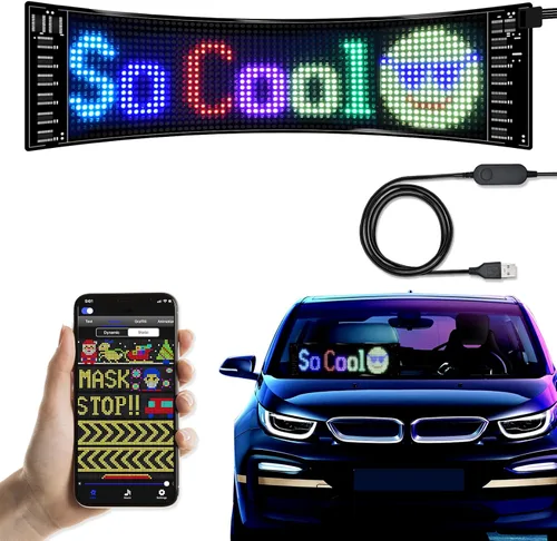Vista 11 de Letreros LED para Coche, Control Programable por Aplicación Bluetooth, Editor de Texto DIY, Patrones, Animaciones para Coche, Sala