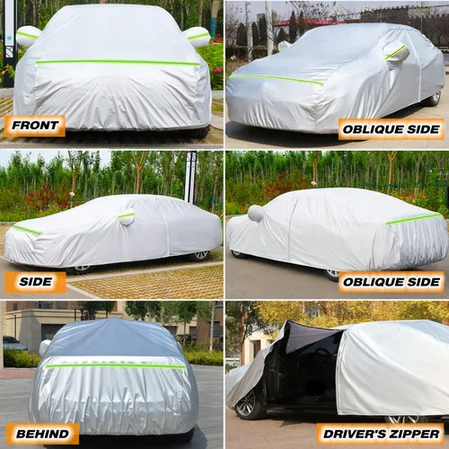Vista 4 de 6 capas de transporte pesado para exteriores, cubierta completa para automóvil, diseño de cremallera rígida, impermeable, para todo tipo de clima