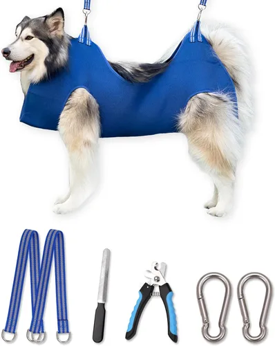 Vista 18 de Kkiimatt Arnés de hamaca 10 en 1 para aseo de perros con cortaúñas, hamaca para recortar uñas para mascotas, soporte para colgar en el aseo para Azul