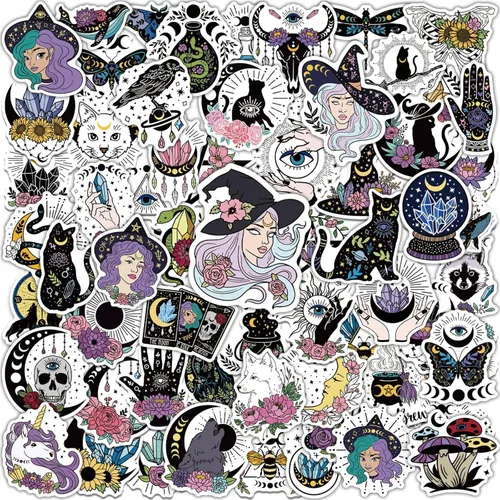 MiStar 64 unidades de calcomanías de brujería, calcomanías estéticas para Kindle, botellas de agua, portátil, cuaderno, calcomanías impermeables y