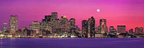 Vista 2 de Mural de pared de perfil urbano Peel & Stick: horizonte de Boston por la noche (36 x 12 pulgadas)