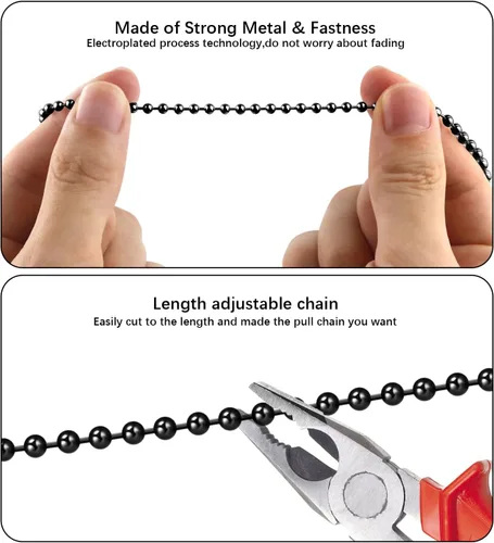 Vista 5 de Black Ceiling Fan Pull Chain Set, 2Pack 3mm Diameter Beaded Fluorescent Decorative Pendant Extension, 12in Lighting & Fan Chain Extender with