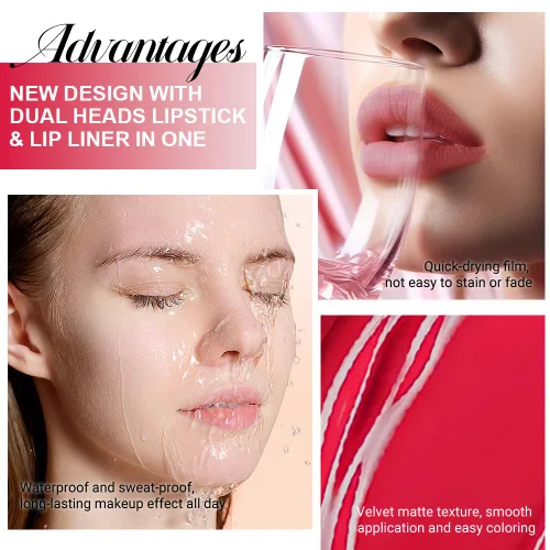 Vista 27 de evpct 1Pcs Lápiz de Labios Mate y Set de Lápiz de Labios Líquido para Mujeres, Lápiz de Labios Mate de Durazno Oscuro Púrpura, Resistente a Manchas