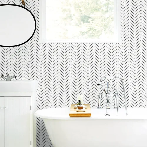 Vista 7 de Rugreat Herringbone Peel and Stick Wallpaper Modern Stripe Contact Paper for Cabinets Neutral Self Adhesive Removable Wallpaper for Bedroom Bathroom