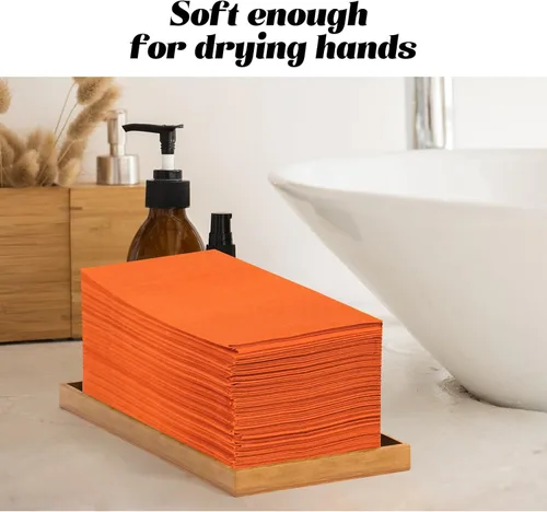 Vista 7 de KAMMAK Servilletas Desechables Paquete de 100 Servilletas de Papel Tipo Tela Naranja para Cena con Bolsillo Plegado Servilletas de Boda Toallas