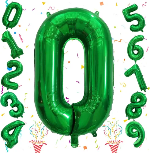 Vista 99 de Globos de Sirena Número 0 de 40 Pulgadas, Juego de Globos de Números Grandes Morado Verde Azulado Arcoíris 0-9, Globos de Números de Papel