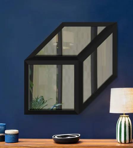 Vista 7 de Espejos cuadrados rómbicos para decoración de pared, juego de 3 espejos de pared con marco de madera para el hogar y la oficina