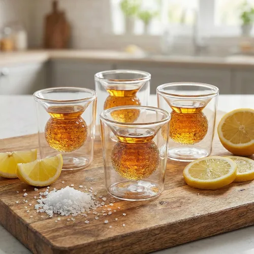 Vista 5 de Juego de Vasos de Chupito con Diseño de Pelota de Golf - Borosilicato de Doble Pared de 2 oz, Diseño de Pelota de Golf Hecho a Mano - Vasos