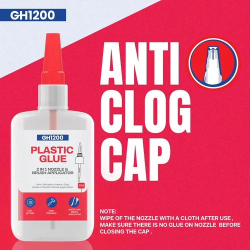 Vista 8 de GH1200 (2-en-1) Súper Pegamento para Plástico con Aplicador de Cepillo y Boquilla - Pegamento para Plástico de Secado Rápido de Alta Resistencia