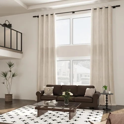 Vista 48 de Aersas Cortinas de lino negro para dormitorio de 63 pulgadas de largo, 2 paneles de privacidad, eficiencia energética, semitransparentes, cortinas