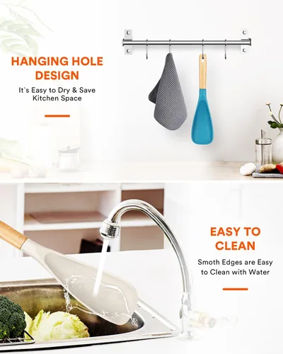 Vista 7 de Cuchara de cocina para utensilios de cocina antiadherentes, ideal para cocinar y servir silicona mate resistente sin BPA, cuchara con mango de Caqui