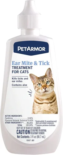 PetArmor Tratamiento de ácaros del oído para gatos, el medicamento para los ácaros del oído mata las garrapatas y los ácaros del oído para aliviar