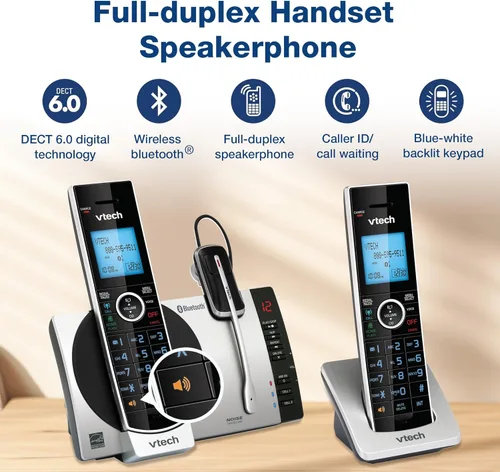 Vista 3 de VTech DS6771-3 DECT 6.0, teléfono inalámbrico desplegable con conexión a Cell, Siri y Google Now Access, plateado/negro, 2 teléfonos inalámbricos