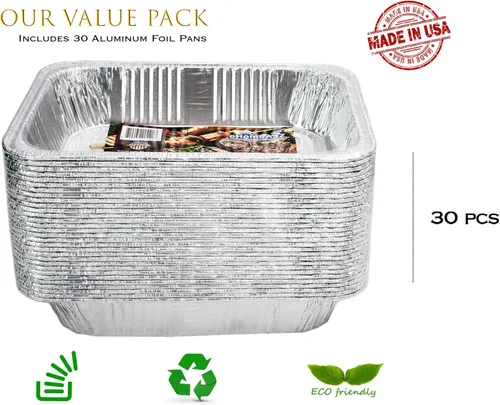 Vista 3 de EHOMEA2Z Sartenes de aluminio desechables de tamaño medio (paquete de 30) 9 x 13 para preparar, asar, alimentos, almacenamiento, calefacción