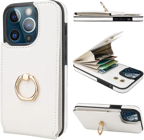 Vista 13 de Folosu Funda compatible con iPhone 13 Pro con soporte para tarjetas, rotación de 360°, soporte de anillo de dedo con función atril, protección RFID