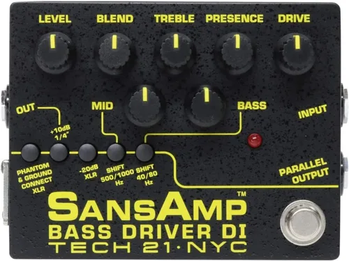 Vista 2 de Tech 21 SansAmp Bass Driver DI V2 Pedal Bundle - Caja DI, salida XLR, kit de guitarra baja, pedal de controlador, cables de conexión, púas, paño