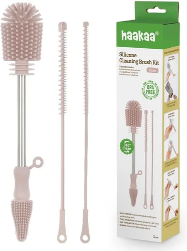 Vista 13 de Haakaa Kit de Cepillos de Limpieza de Silicona – Cepillos de Limpieza Domésticos para Botellas y Hendiduras – Silicona de Grado Alimentario: Apto