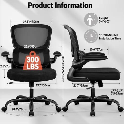 Vista 2 de Silla de oficina ergonómica, silla de escritorio de malla transpirable cómoda con soporte lumbar, silla de computadora, silla de escritorio
