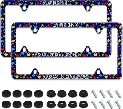 Vista 16 de Marco de matrícula de conciencia sobre el autismo, soporte para placa de matrícula de acero inoxidable, decoración de piezas de automóvil