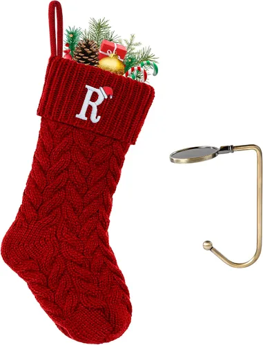 Vista 158 de Botas de Navidad personalizadas, iniciales personalizadas, 18 pulgadas, botas de Navidad tejidas con letras para colgar en la chimenea, botas