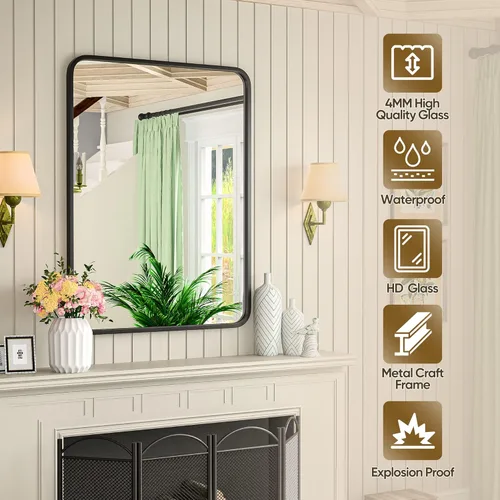 Vista 3 de ZENY Espejo de baño con marco de metal negro para pared, espejo rectangular de montaje en pared de 22 x 30 pulgadas, espejo de tocador, espejo