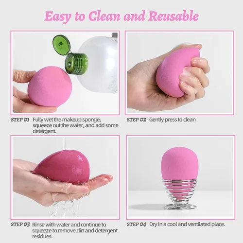 Vista 5 de Juego de esponjas para maquillaje BS-MALL, esponjas mezcladoras de 7 piezas para líquido, crema y polvo, multicolor con 1 mini esponja de maquillaje