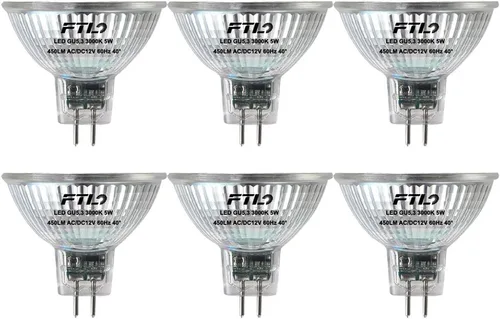 FTL Bombillas LED MR16 de 3000 K blanco cálido CA/CC 12 V, cubierta de vidrio no regulable, 5 W, 500 lm, foco GU5.3, 50 W, reemplazo halógeno de 50