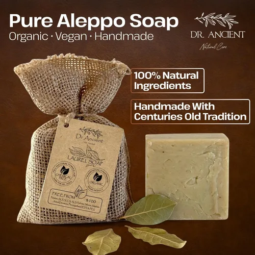 Vista 3 de Dr.Ancient Barra de Jabón de Alepo, Barras de Jabón Orgánico Hechas a Mano de la Manera Tradicional, Natural Libre de Químicos, Vegano, Usado