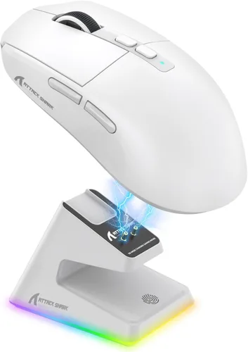 Vista 10 de ATTACK SHARK X6 Ratón Inalámbrico Ligero para Juegos con Base de Carga de Retroiluminación RGB, Tri-Modo Cableado/2.4GHz/BT5.2, 26K DPI, Sensor