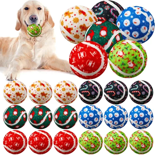 Vista 17 de Civaner 6 piezas pelotas de tenis chirriantes de Navidad para perros de 2.5 pulgadas, juguetes para perros a granel para perros pequeños, medianos