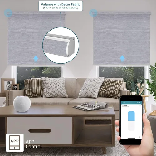 Vista 3 de WEFFORT Persiana enrollable motorizada persianas inteligentes 100 opacas que funcionan con Apple Homekit Alexa Google Home control remoto persianas