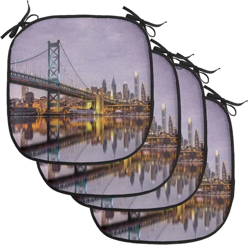 Vista 121 de Lunarable USA Chair Cushion Pad, American Cities Skylines Metropolis Architecture Sketch Style Hand Drawn Art Print, Seat Padding for Kitchen &