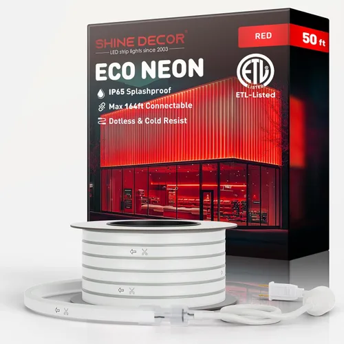 Vista 43 de Shine Decor Tira de luces LED de cuerda AC 120V, tira de neón eco sin puntos de 120LEDs/M, conectable y cortable, ETL IP65 impermeable y resistente
