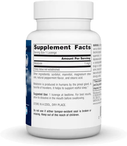 Vista 3 de Source Naturals Melatonina, ayuda a promover el sueño*, 1 mg - 200 pastillas con sabor a menta